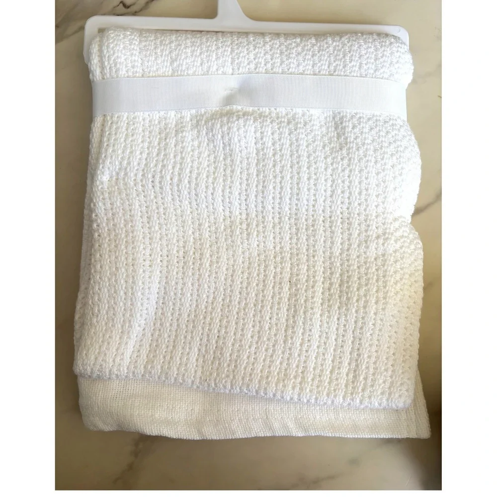 Little Me White 100% Cotton‎ Knit Baby Blanket Little Blessing Embroidered 30x40